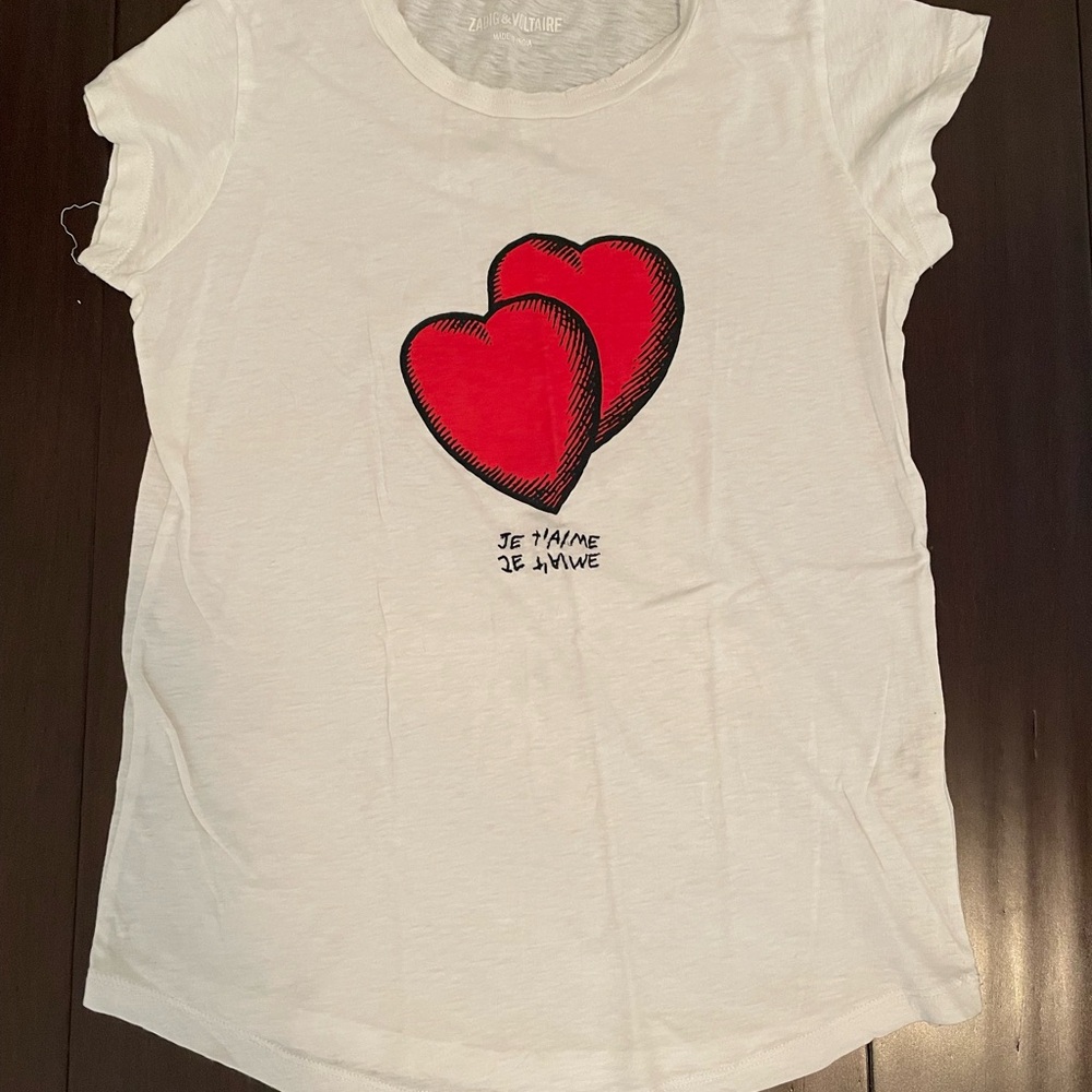 Zadig & Voltaire White Tee with Red Hearts - Picture 3 of 8